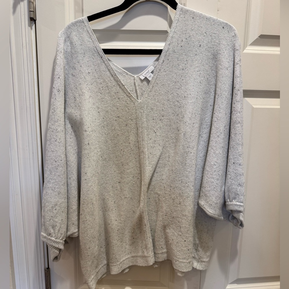 Light white Heather V-Neck Pullover Sweater by Pure Jill